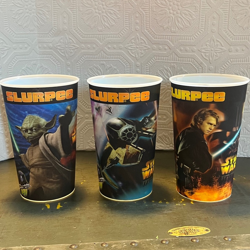 3pc Star Wars Episode III 2005 7-Eleven Slurpee Cups 32oz Vader Yoda Anakin